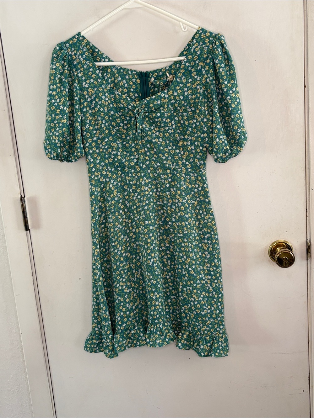 Simple Retro Juli teal tea cocktail dress white yellow daisy print Size Small